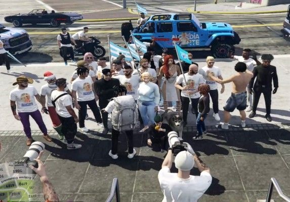 The rally, inside the city we had rebuilt. Those are campaign T-shirts