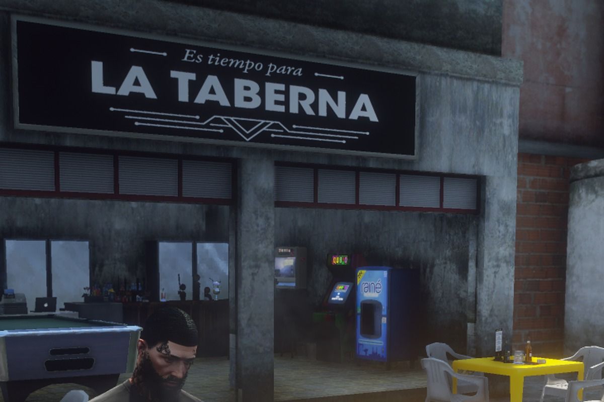 A bar, down to the local beer brand on the tables. Storefronts were one of the things we sold